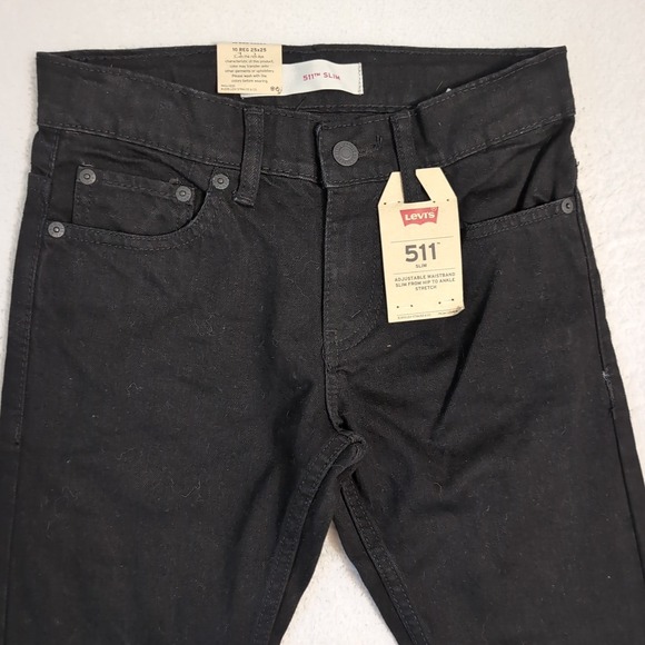 LEVI'S 511 SLIM FIT ADJ WAIST BLACK JEANS Boy Size 10 Reg 25 x 25 Stretch NEW! - Picture 1 of 10